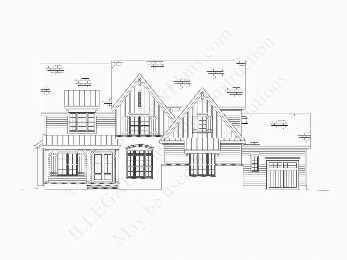 Exterior Elevations 19 – 2-Story House Plan 4005 ft²: 4 Beds, Home Office, 5.5 Baths, Open Floor Plan, 3-Car Garage — 76809R