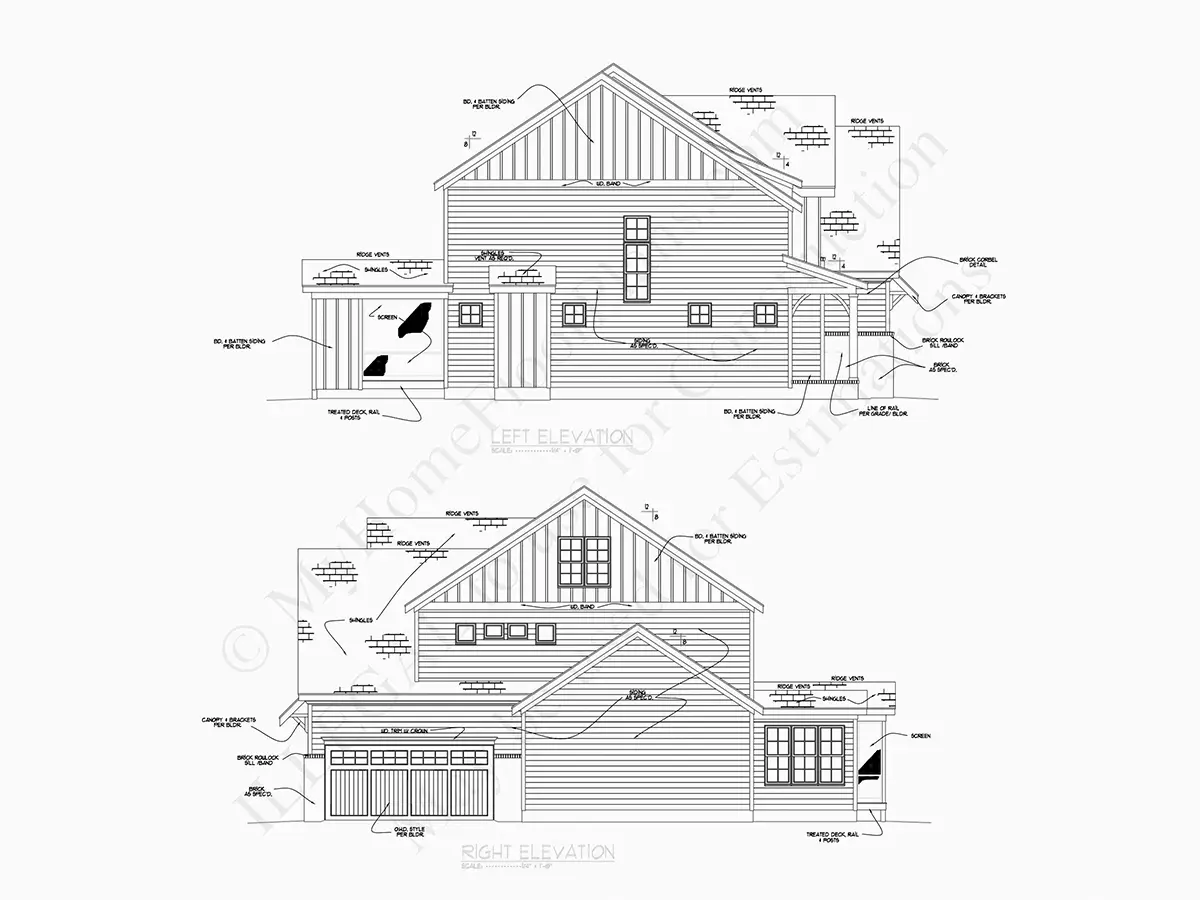Exterior Elevations 21 – 2-Story House Plan 4005 ft²: 4 Beds, Home Office, 5.5 Baths, Open Floor Plan, 3-Car Garage — 76809R