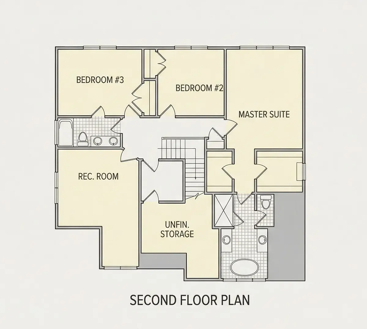 Second Floor 9 – 2-Story House Plan 2396 ft²: 4 Beds, 3 Baths, Open Floor Plan, 2-Car Garage — 46774R