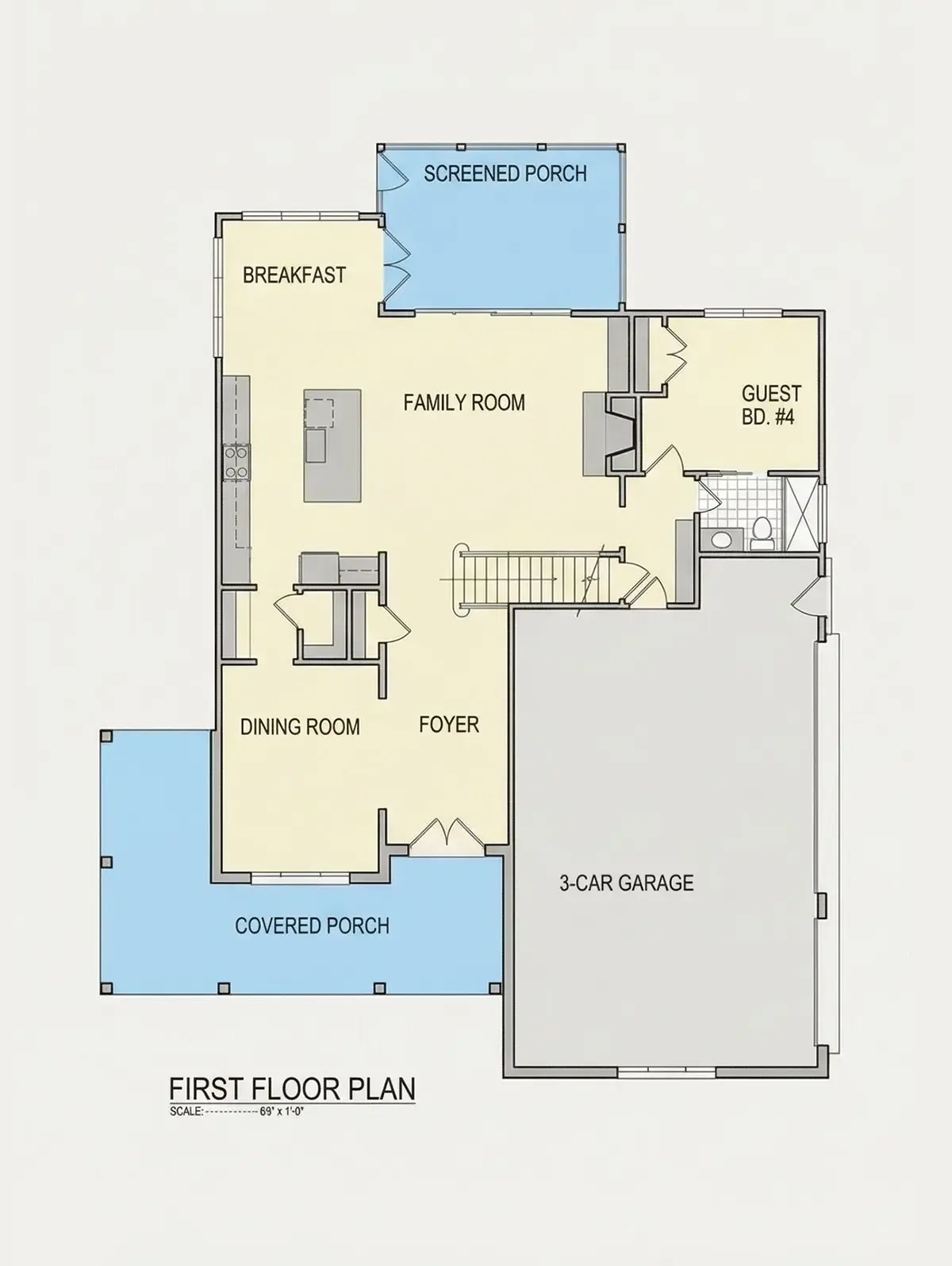 Main Floor 9 – 3-Story House Plan 3157 ft²: 5 Beds, 5 Baths, Open Floor Plan, 3-Car Garage — 54803R