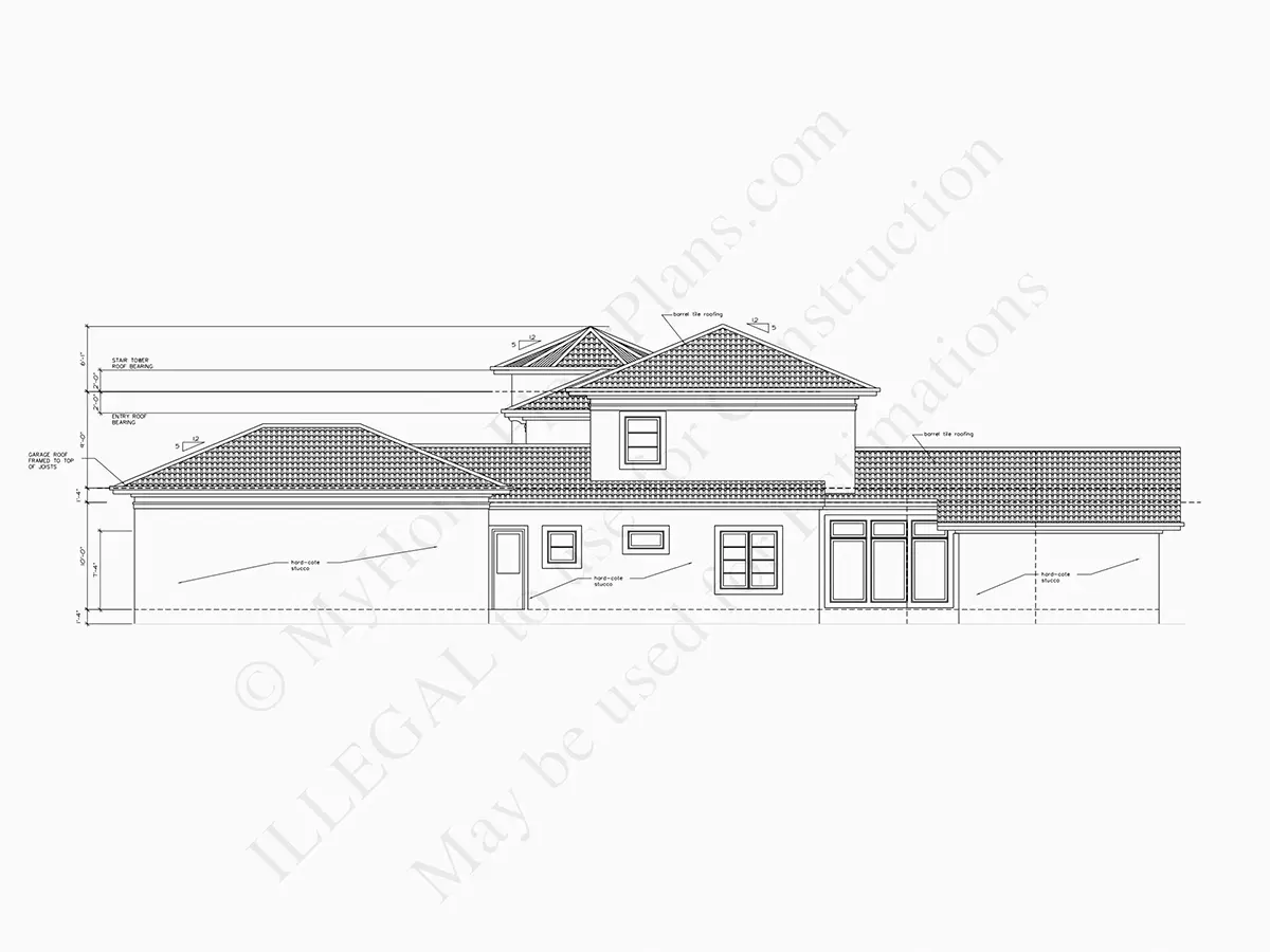 Exterior Elevations 11 – 2-Story House Plan 4820 ft²: 5 Beds, Home Office, 4 Baths, 3-Car Garage — 64737R