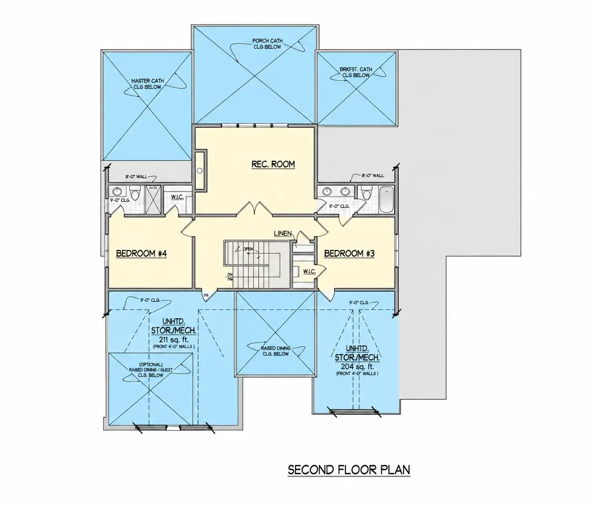 Second Floor 14 – 2-Story House Plan 3691 ft²: 4 Beds, Home Office, 5.5 Baths, Open Floor Plan, 3-Car Garage — 63741R