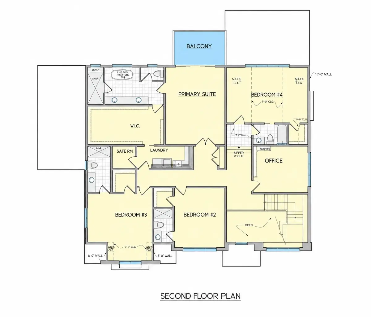 Second Floor 10 – 2-Story House Plan with Basement 6713 ft²: 5 Beds, Home Office, 6 Baths, Open Floor Plan, 3-Car Garage — 82614R