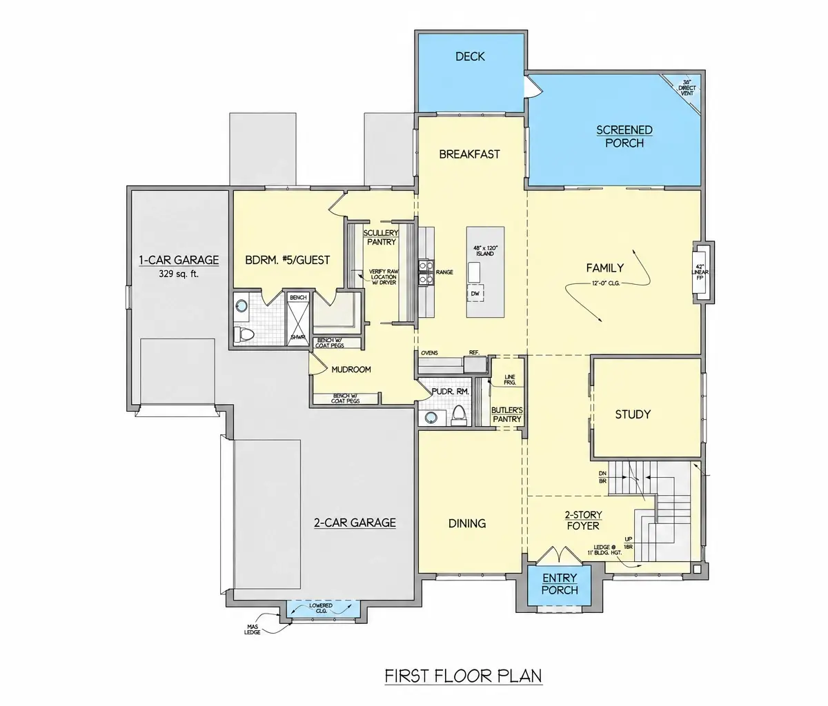 Main Floor 12 – 2-Story House Plan with Basement 6713 ft²: 5 Beds, Home Office, 6 Baths, Open Floor Plan, 3-Car Garage — 82614R
