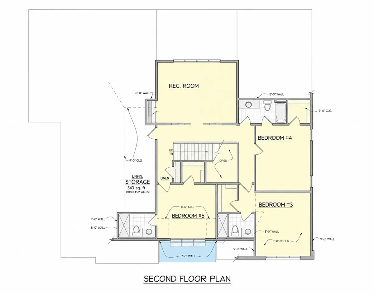 Second Floor 26 – 2-Story House Plan 4133 ft²: 5 Beds, Home Office, 5.5 Baths, Open Floor Plan, 3-Car Garage — 35974R