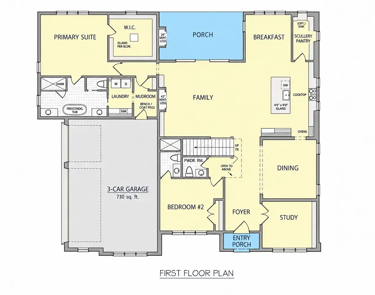 Main Floor 25 – 2-Story House Plan 4133 ft²: 5 Beds, Home Office, 5.5 Baths, Open Floor Plan, 3-Car Garage — 35974R