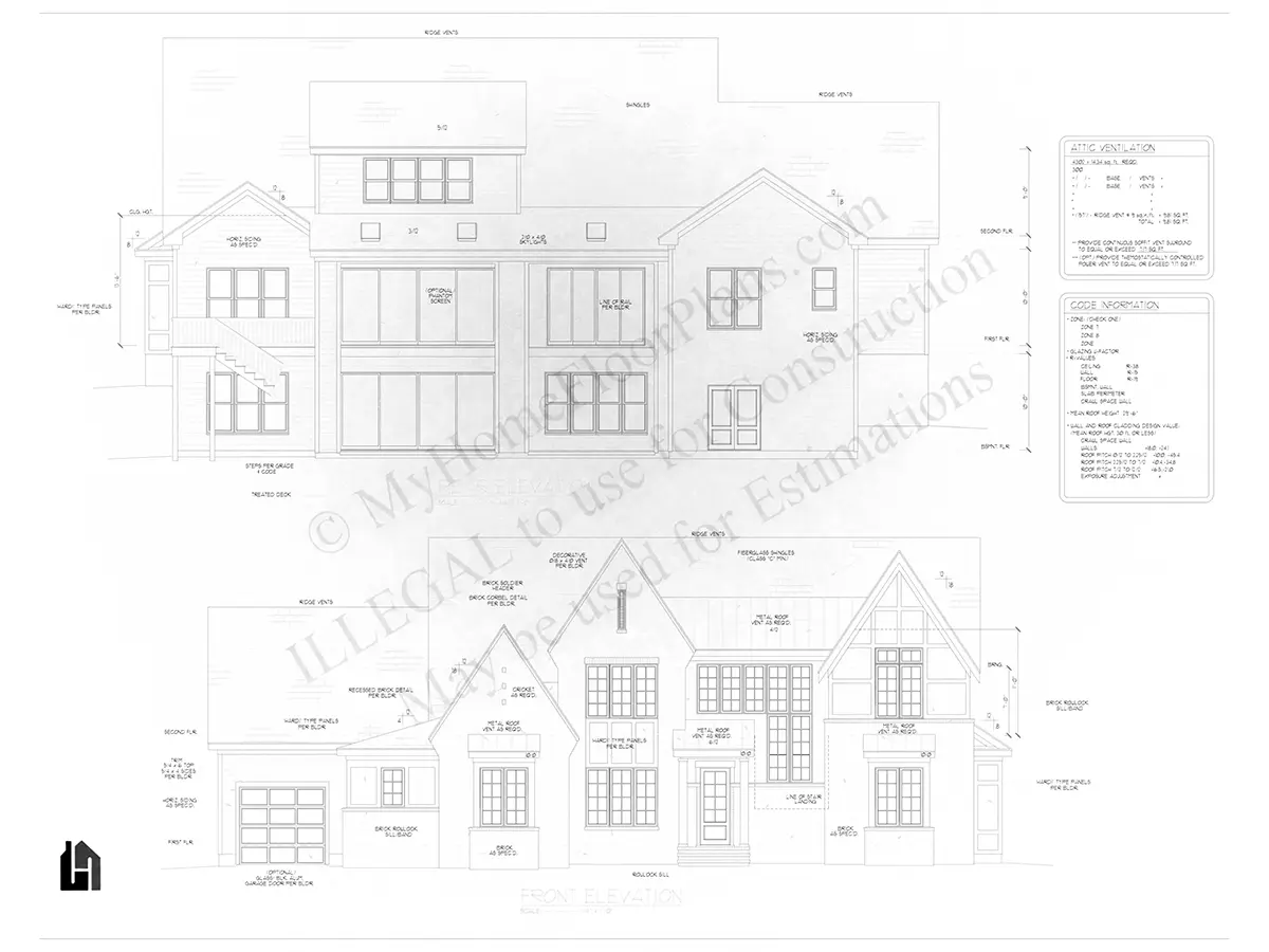Exterior Elevations 21 – 2-Story House Plan 5950 ft², 4 Beds — 34919R