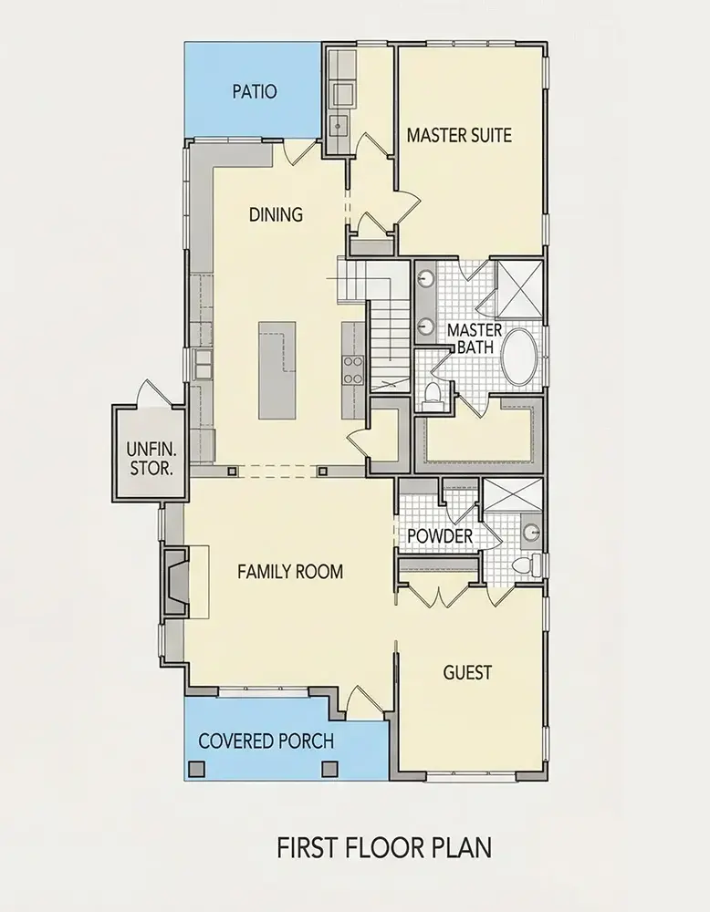 Main Floor 20 – 1.5-Story House Plan 2532 ft², 4 Beds — 88702R