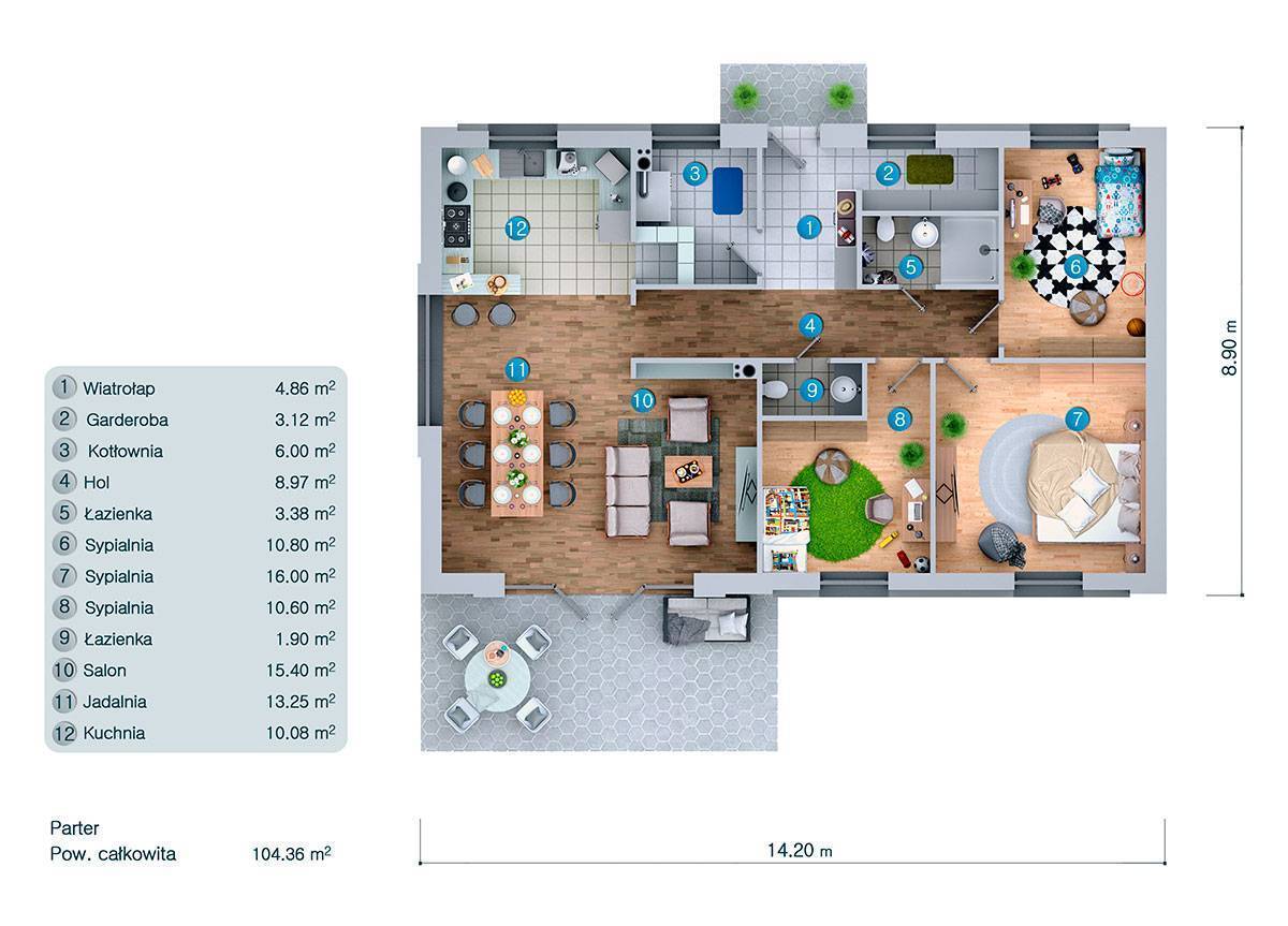 Simple 1-Story Hip Roof House Plan with 3 Bedrooms - 14245C - 3