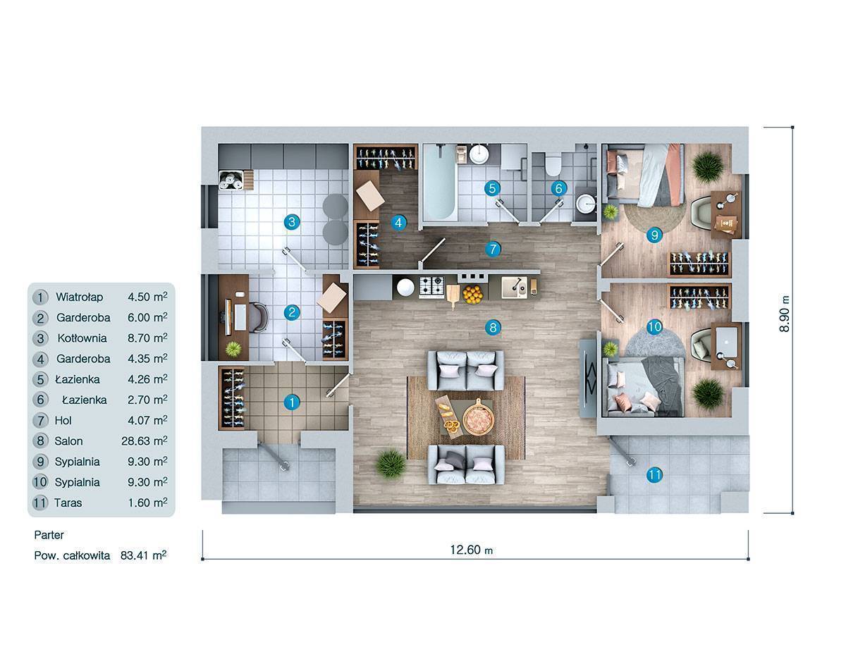 1-Story Flat Roof Home Plan with 2 Bedrooms and Large Windows - 81141C - 3