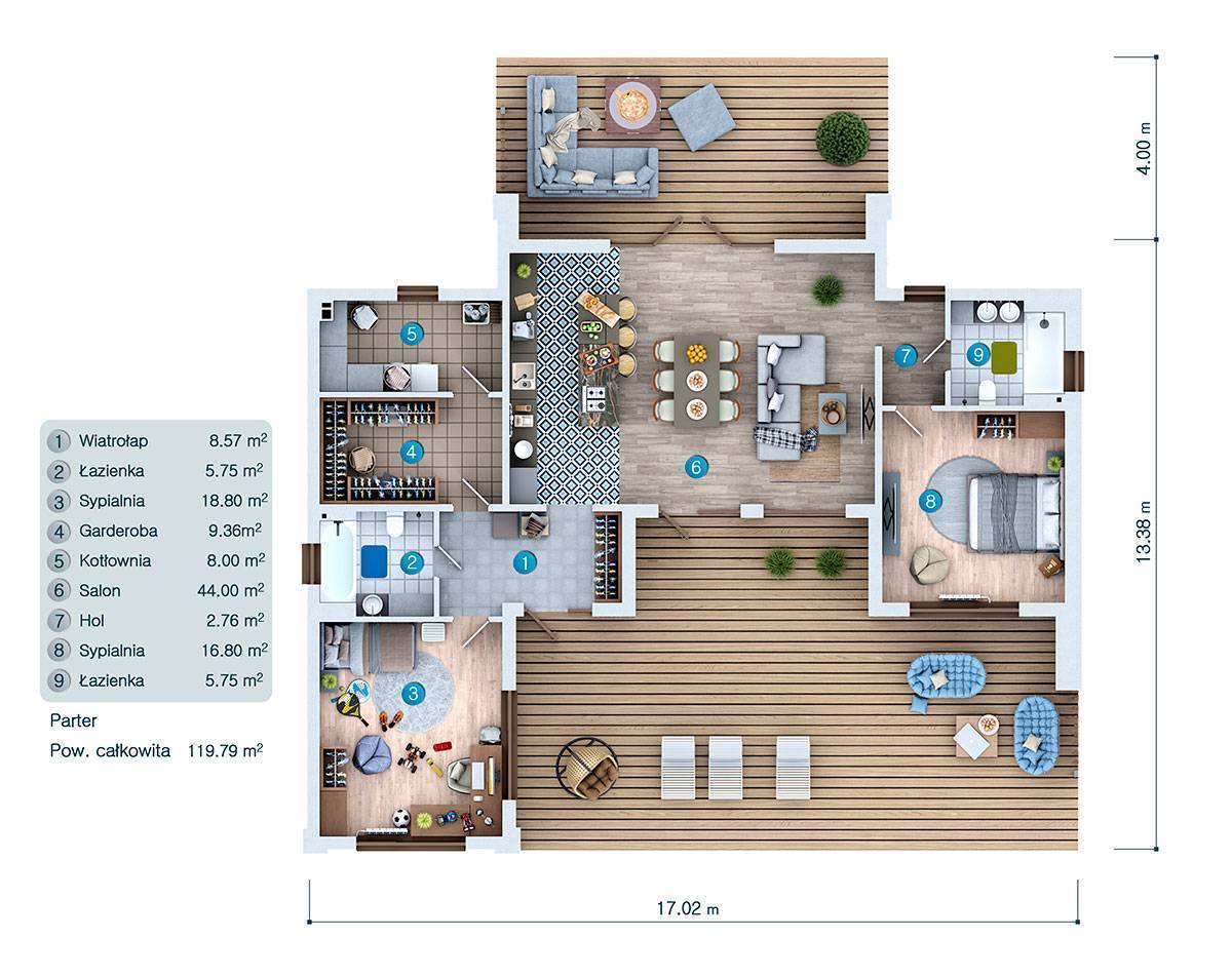 1300 Sq Ft House Plan with Huge Deck and 2 Bedrooms - 58622C - 3