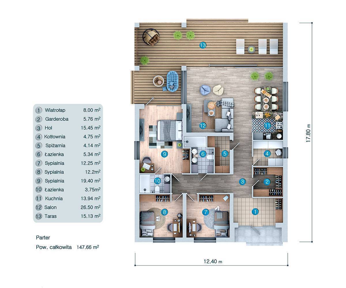 Simple 1-Story 3-Bedroom Plan with Covered Rear Porch - 88852C - 3