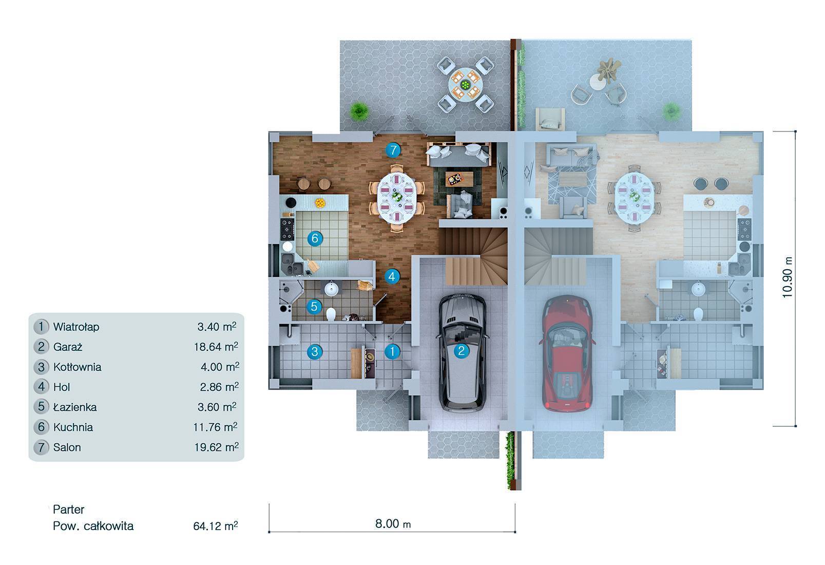 Polish Duplex Plan with Matching 4-Bed Units – 1138 Sq Ft Each - 49790R - 3