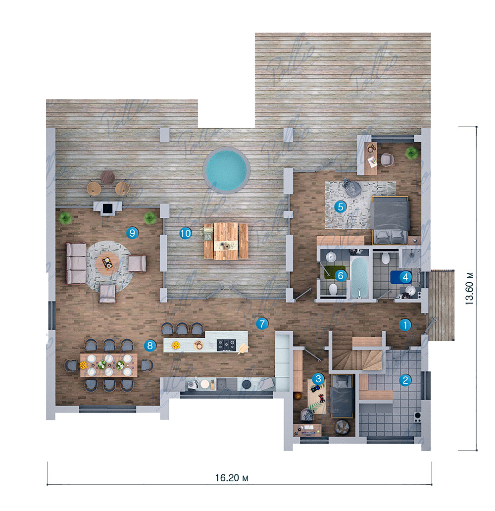 House Plan: 1419 ft², 1.5 Stories, 3 Beds, 2 Baths, Open Floor Plan