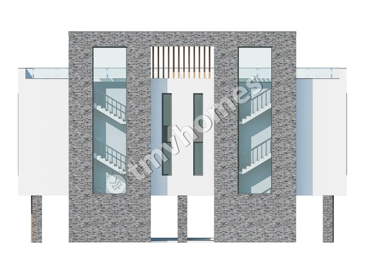 3-Story Modern Duplex Plan with Large Windows and Rooftop Deck – 1354 ft² Sq Ft per Unit