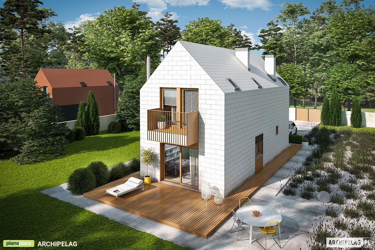 Modern Narrow Lot House with White Elevations and White Roof - 48935R - 3