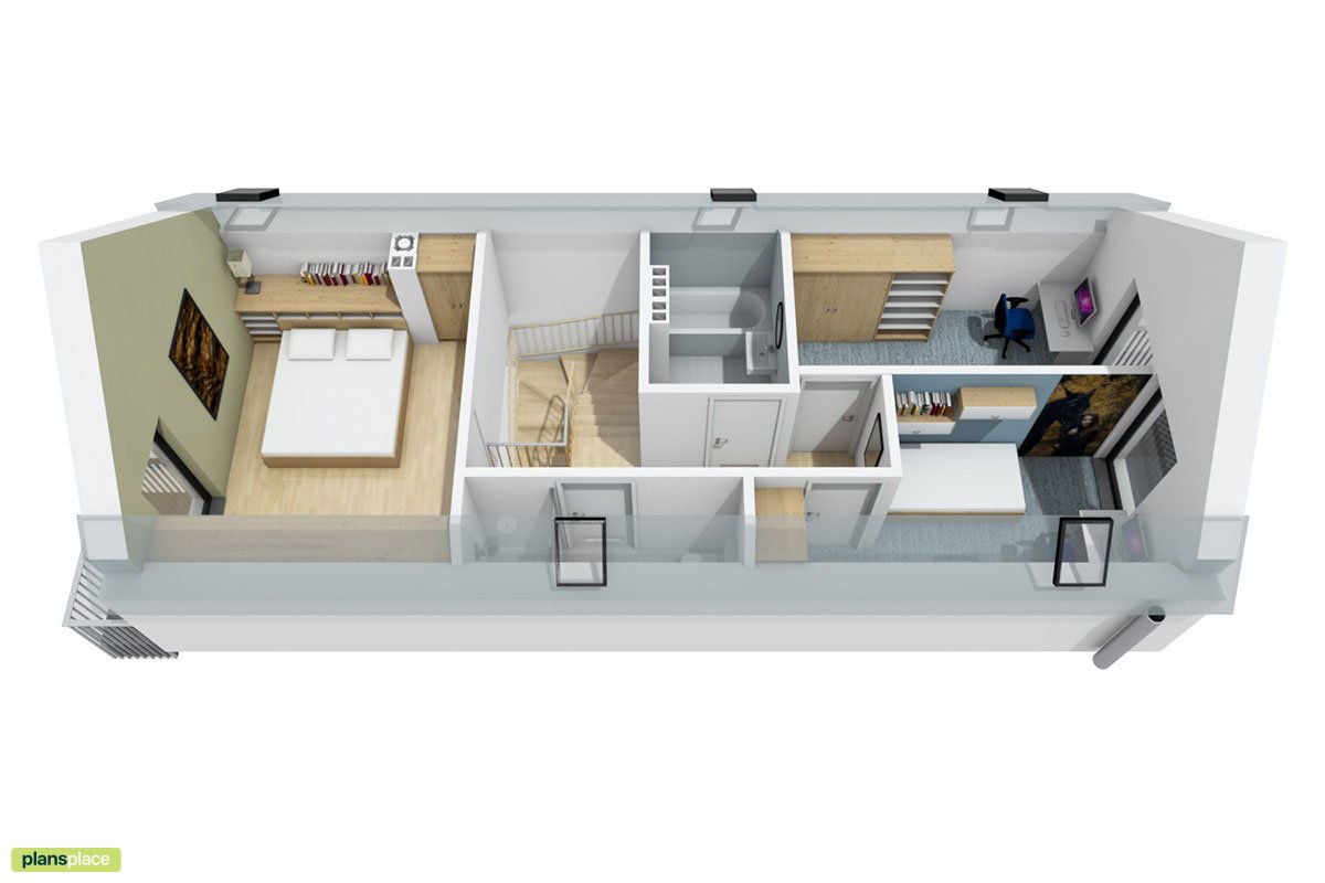 1000 Sq Ft Narrow Lot House Plan with Closed Floor Plan
