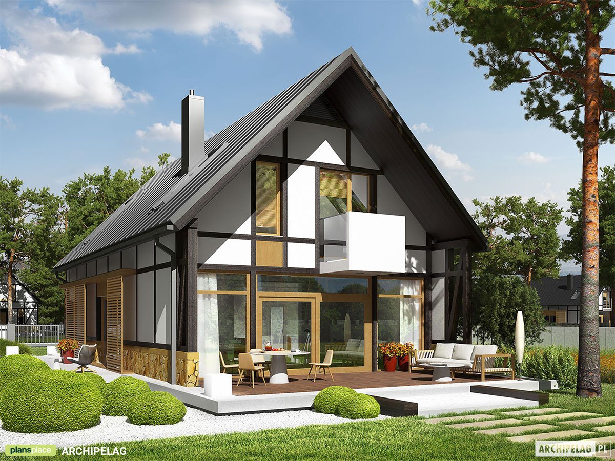 Contemporary Home Plan with Large Windows and Home Office