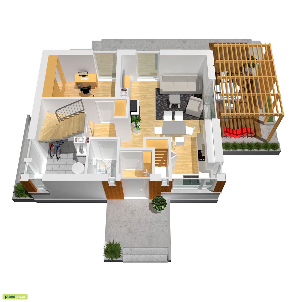 3-Bedroom, 1000 Sq Ft House Plan with Main Floor Home Office - 97527R