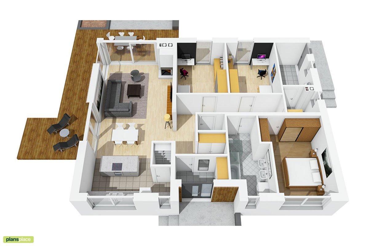 House Plan with Laundry, Open Floor Plan and Outdoor Fireplace - 87622R