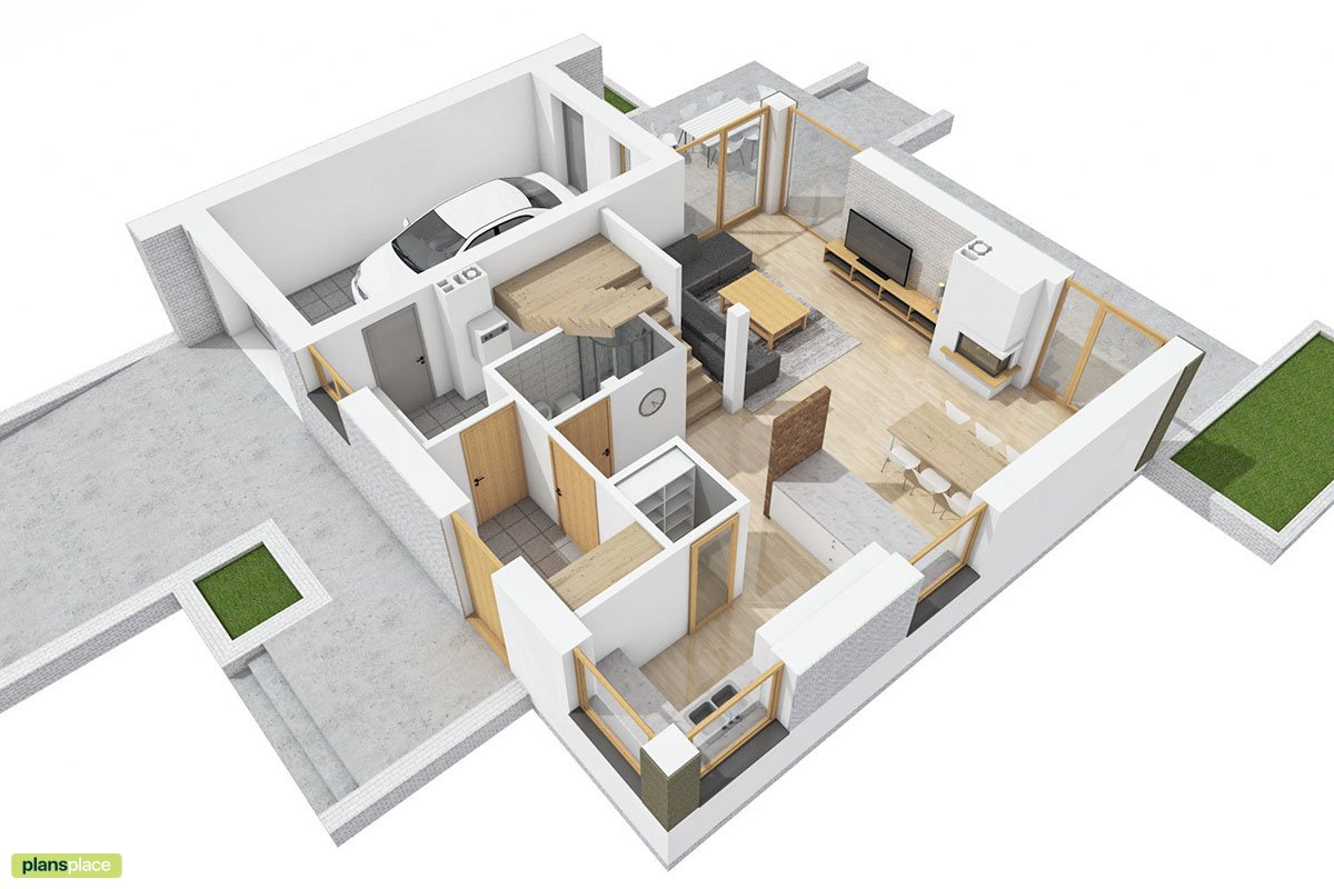 House Plan with Rooftop Deck above Garage and 3 Bedrooms