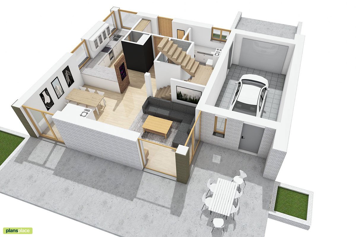 House Plan with Rooftop Deck above Garage and 3 Bedrooms