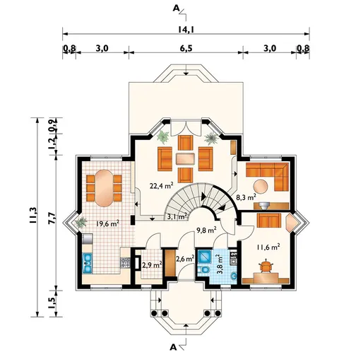Main Floor 1 – House Plan with Sitting Area and Basement