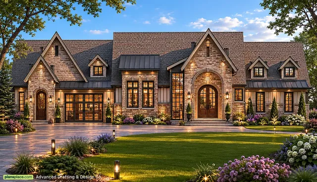 1-Story House Plan with Basement 5709 ft²: 3 Beds, Home Office, 5.5 Baths, Open Floor Plan, 3-Car Garage