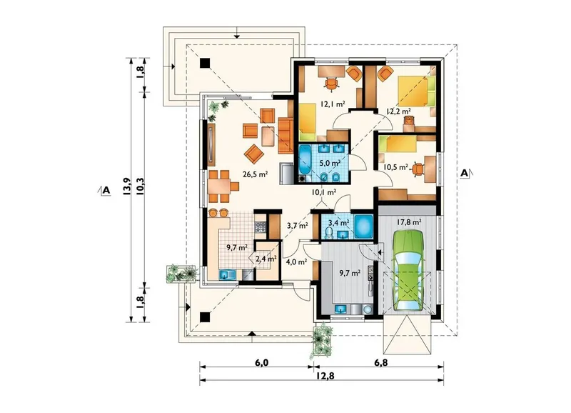 Main Floor 1 – House Plan with 1-Car Front Entry Garage