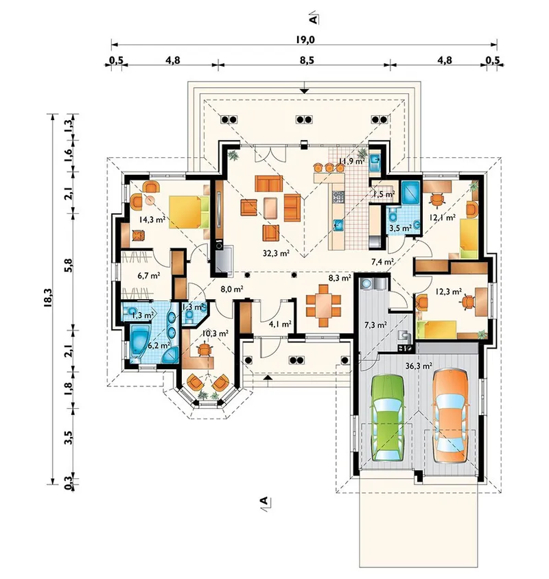 Main Floor 1 – 3-Bedroom, 1600 Sq Ft European Plan with Garage