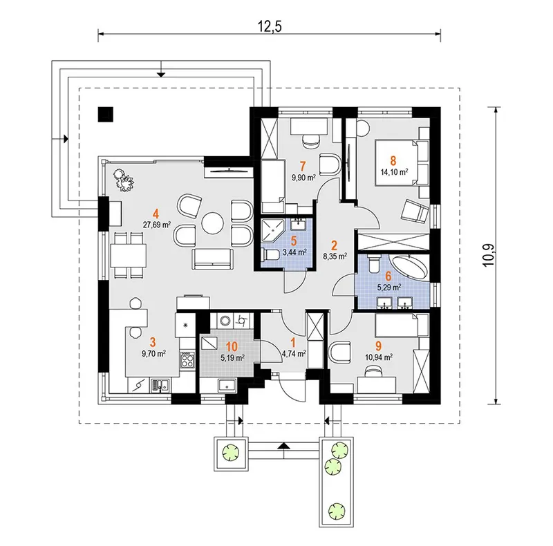 Main Floor 1 – 3-Bedroom, 1000 Sq Ft House with Open Floor Plan