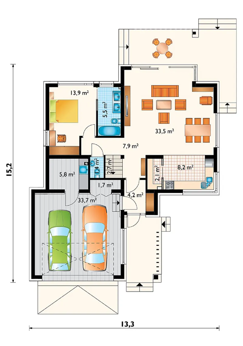 Main Floor 1 – Barndominium-Style Plan with 5 Beds and Garage