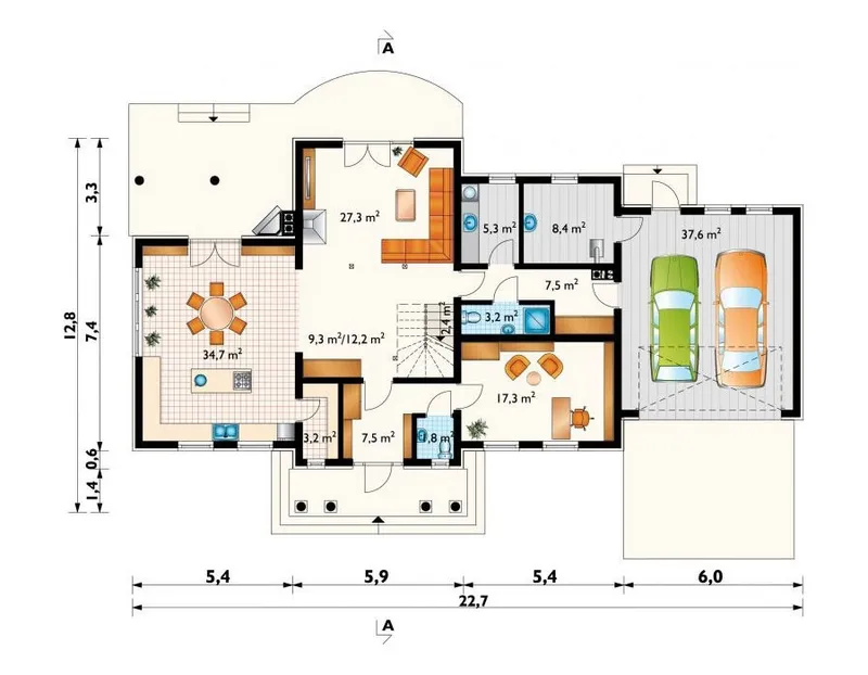 Main Floor 1 – House Plan with Attached Garage and Open to Below