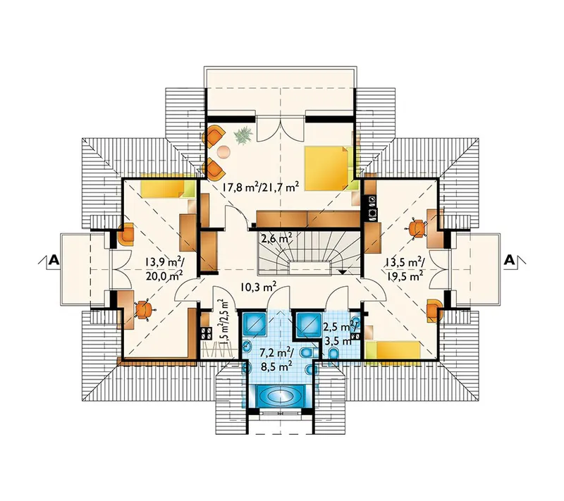 Second Floor 1 – 4-Bedroom, 1900 Sq Ft Floor Plan with Fireplace