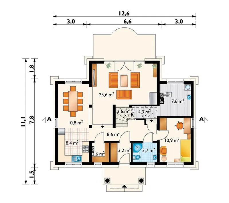 Main Floor 1 – 4-Bedroom, 1900 Sq Ft Floor Plan with Fireplace