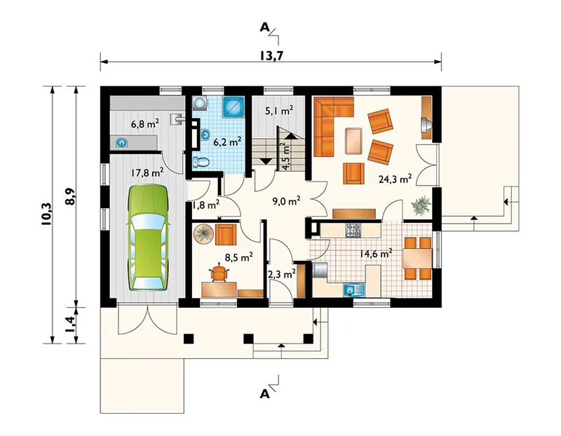 Main Floor 1 – Traditional House Plan with Gambrel Roof