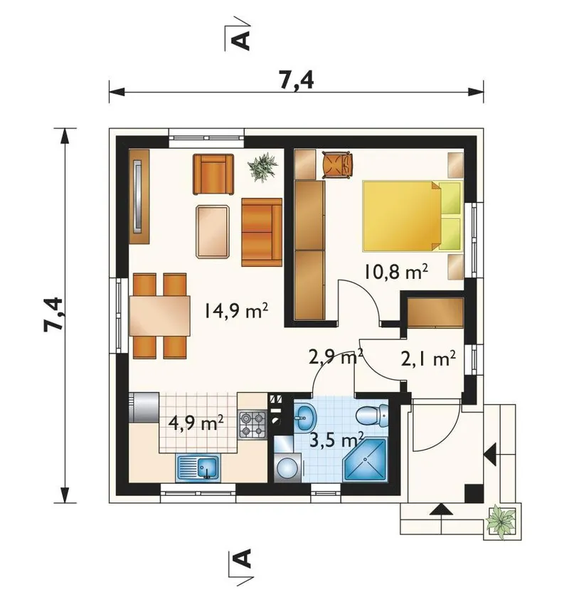 Main Floor 1 – 400 Sq Ft Tiny House Plan with Gable Roof