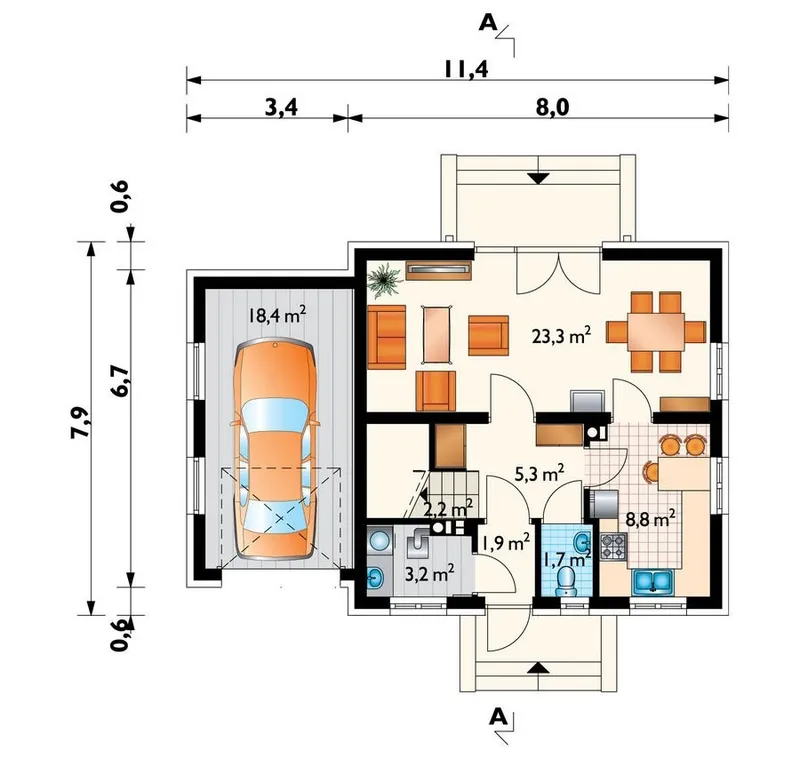 Main Floor 1 – 1000 Sq Ft Simple House Plan with 3 Bedrooms
