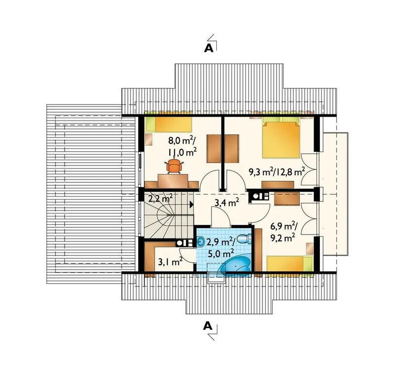 Second Floor 1 – 1000 Sq Ft Simple House Plan with 3 Bedrooms