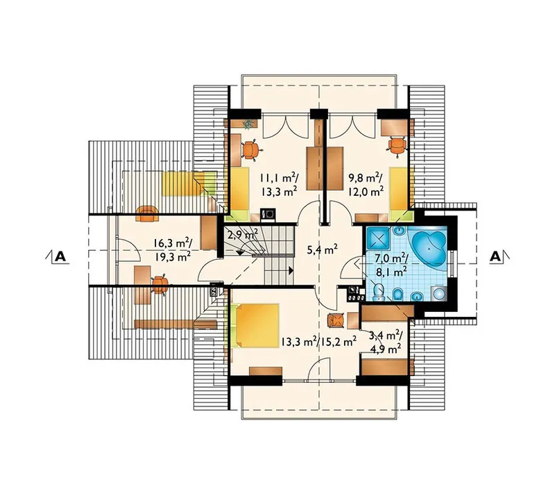 Second Floor 1 – House Plan with Basement and 1-Car Garage