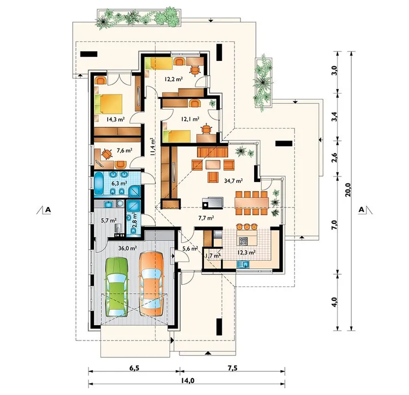Main Floor 1 – European House Plan with Fireplace in Family Room