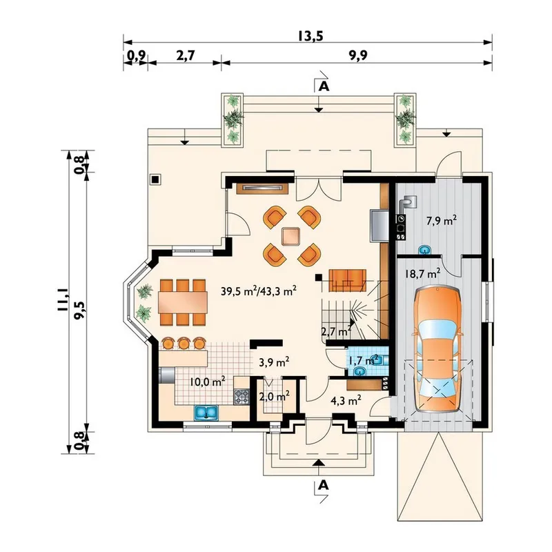 Main Floor 1 – House Plan with 1-Car Garage and 4 Bedrooms