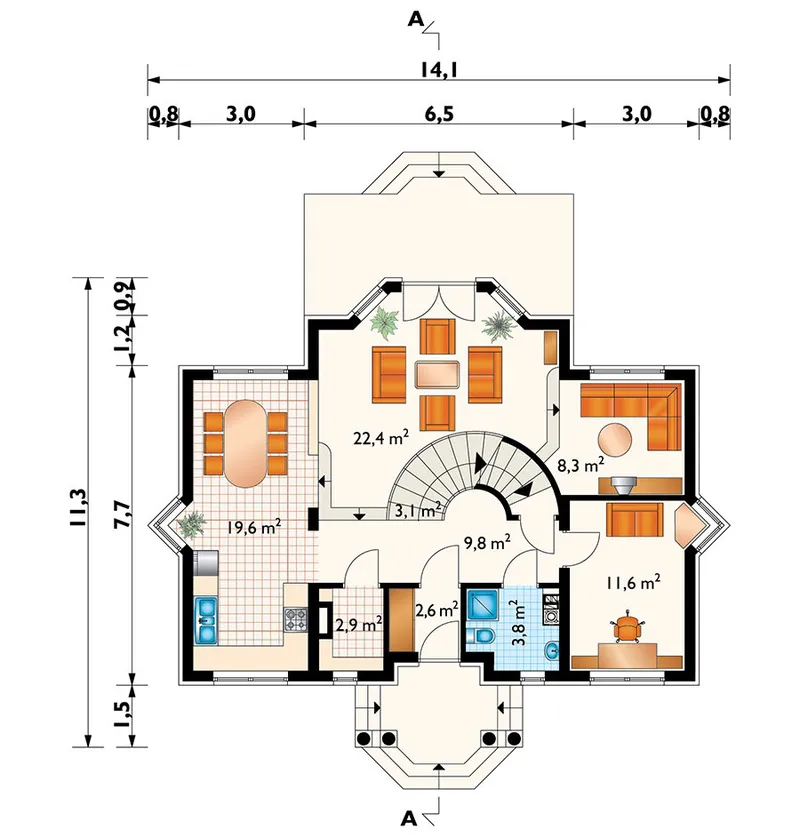 Main Floor 1 – House Plan with Sitting Area and Basement