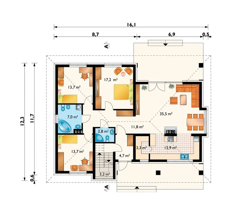 Main Floor 1 – 1-Story House Plan with Basement and Bonus Level