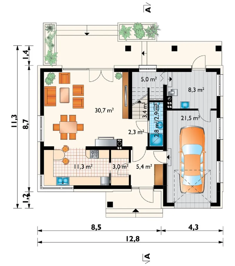 Main Floor 1 – 1700 Sq Ft 1.5-Story House Plan with 4 Bedrooms