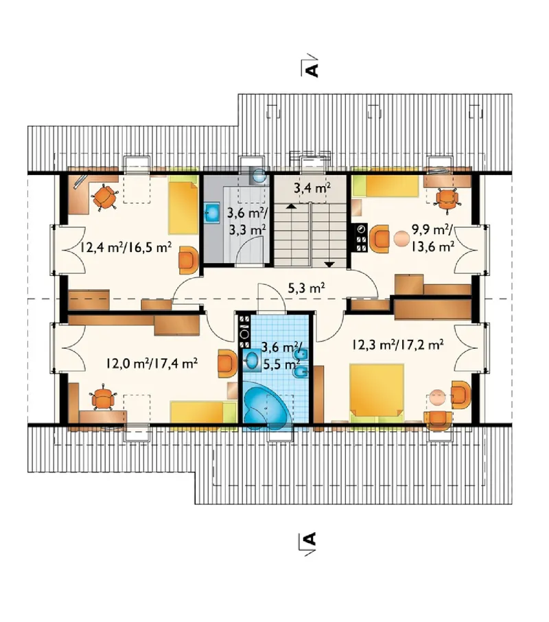 Second Floor 1 – 1700 Sq Ft 1.5-Story House Plan with 4 Bedrooms