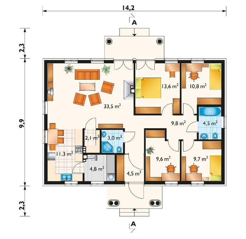 Main Floor 1 – 1200 Sq Ft Cottage House Plan with Walk-in Pantry