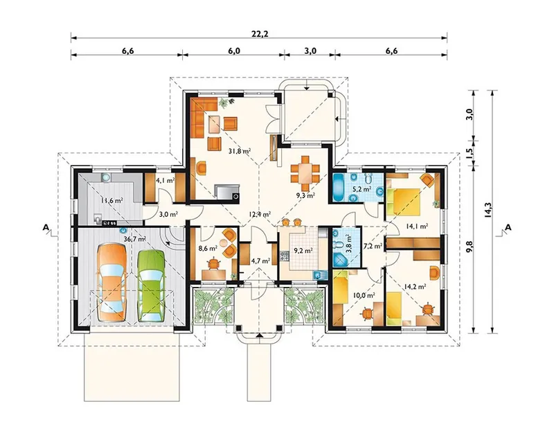 Main Floor 1 – House Plan with Bedrooms Grouped Together