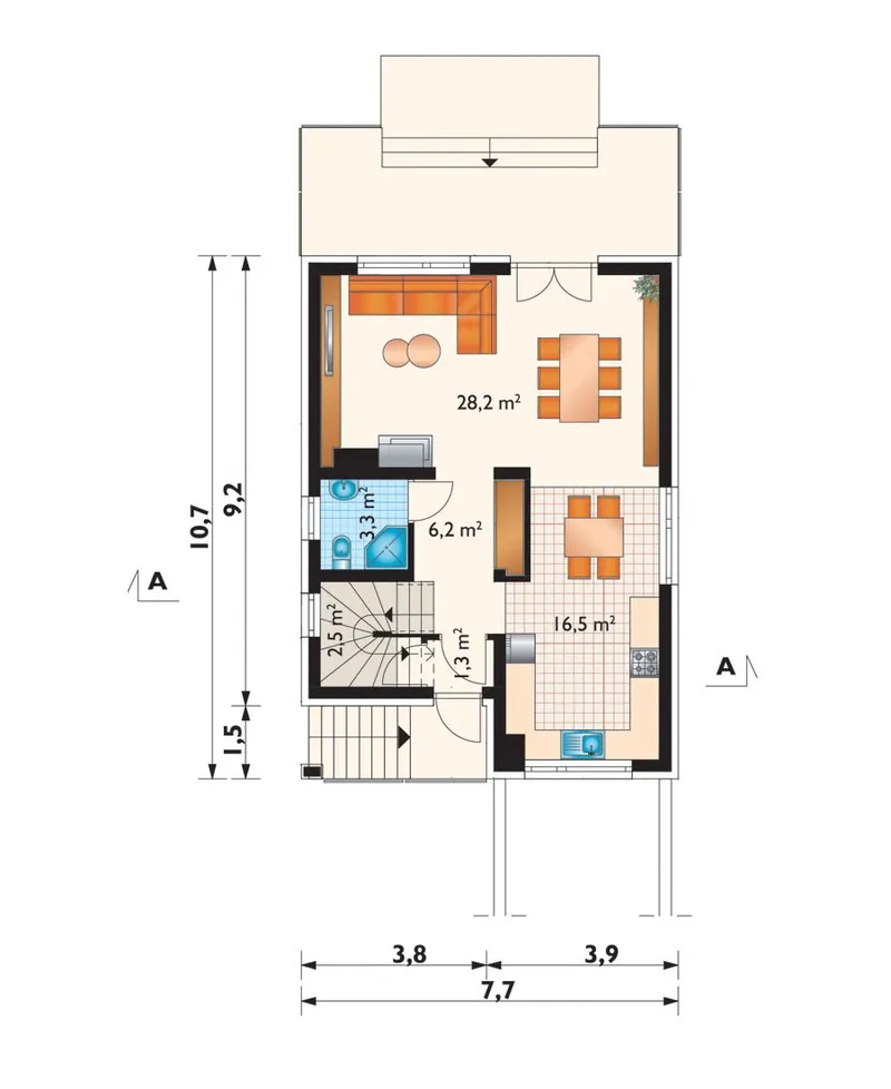 Main Floor 1 – Drive Under Garage House Plan with Large Kitchen