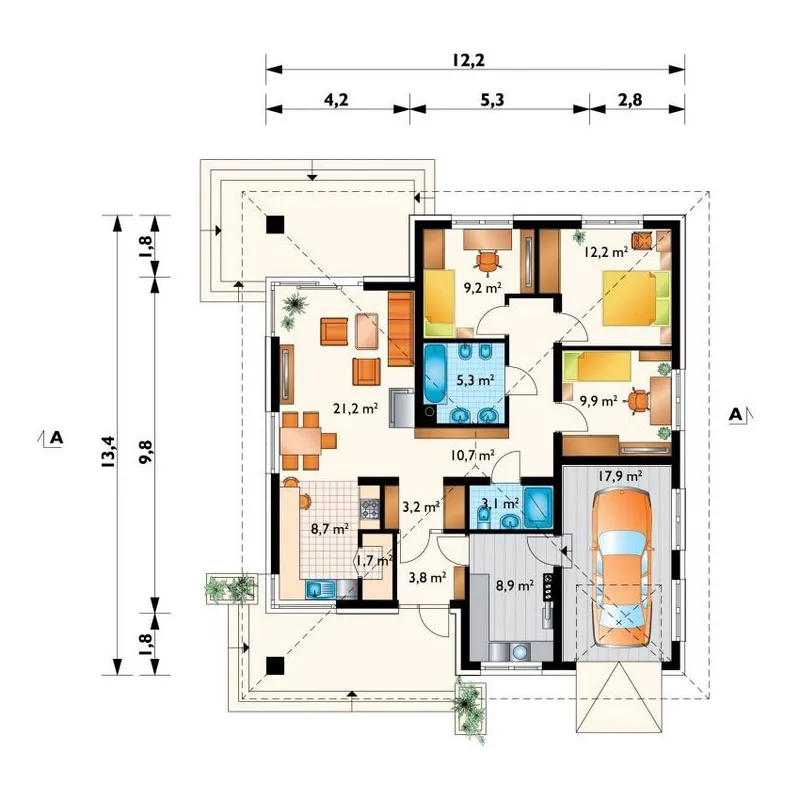 Main Floor 1 – House Plan with Rear and Front Covered Porches